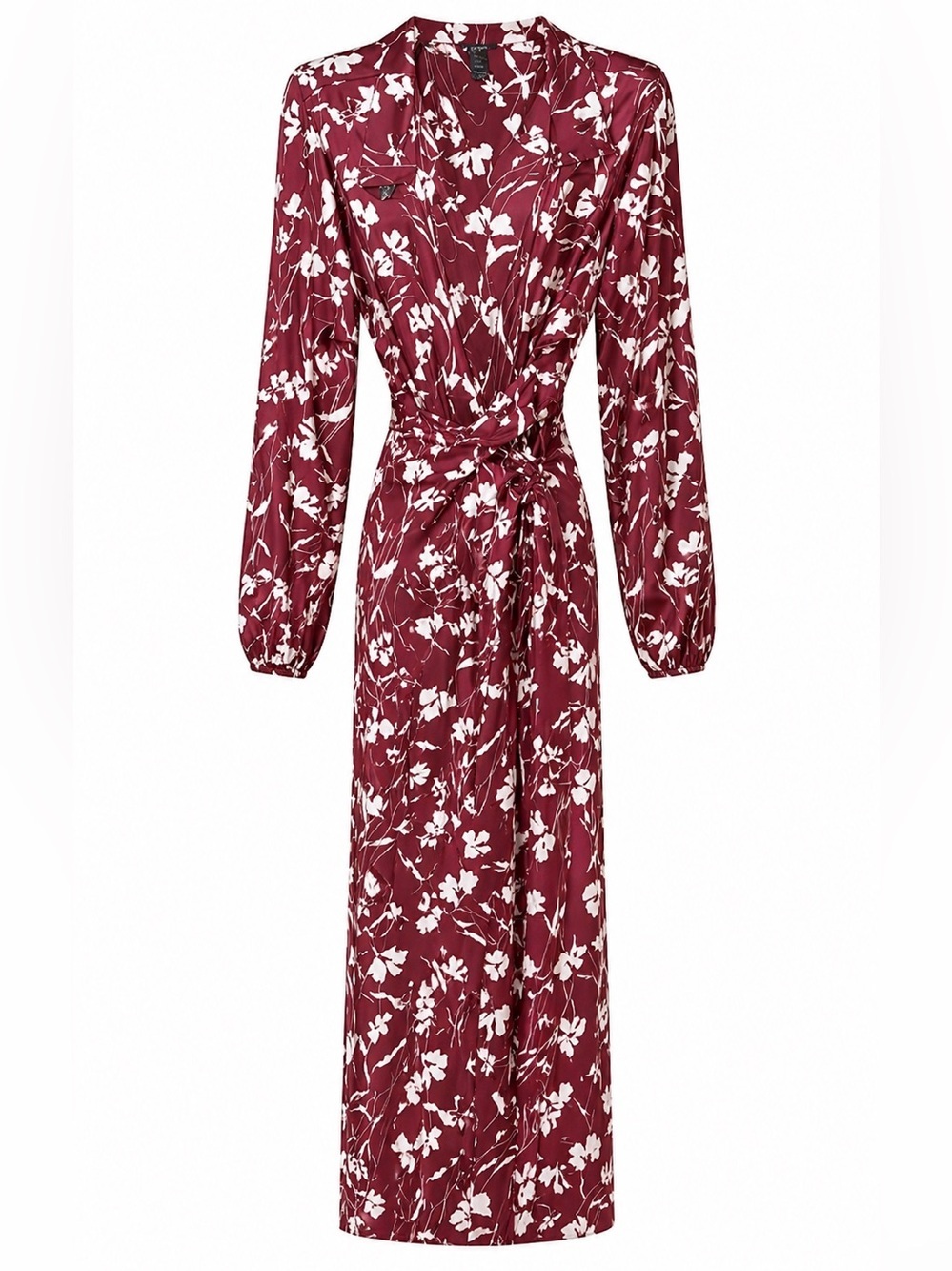 Chic‎ Long Sleeve Floral Dress in Burgundy and White